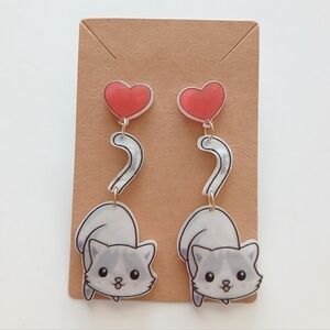 Fashion Jewelry Cat Earrings with Red Hearts